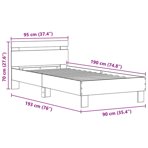 Bettrahmen mit LED 90x190 cm Altholz