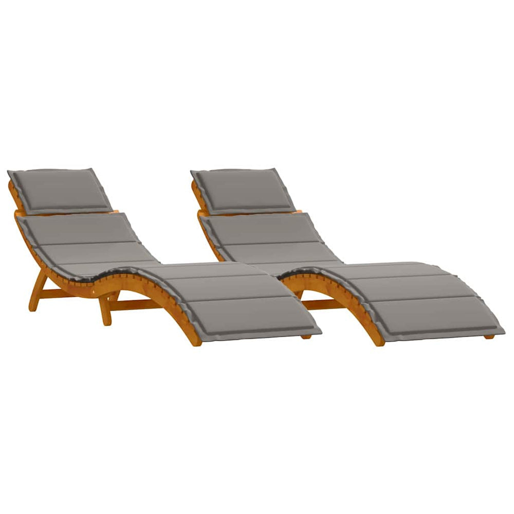 Sonnenliege Akazie mit Kissen, 2er-Set
