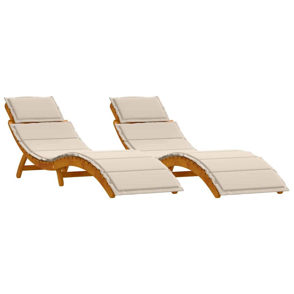 Sonnenliege Akazie mit Kissen, 2er Set