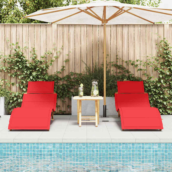 vidaXL Bain de soleil avec coussins 2 pcs Rouge Bois d'acacia massif