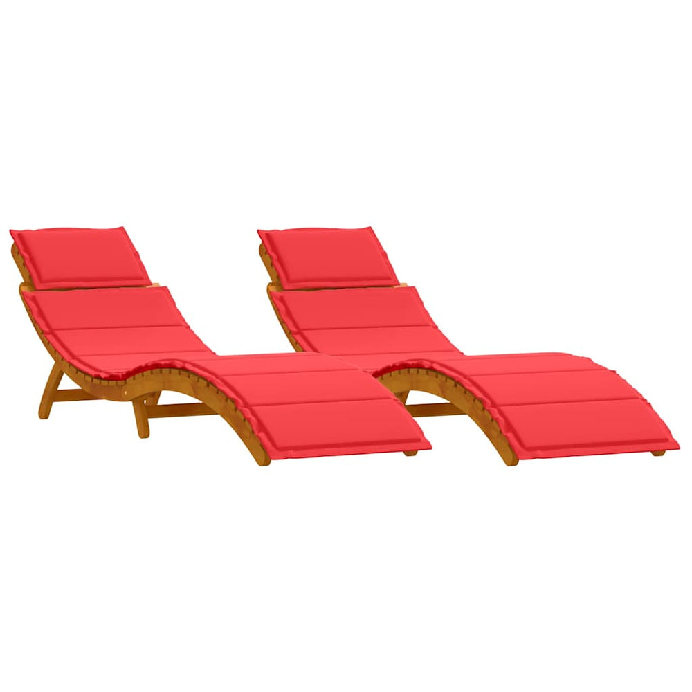 Sonnenliege Akazie mit Kissen, 2er Set
