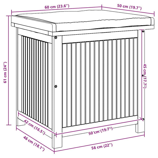 Akazienholz Kissenbox für Außenbereich 60x50x61cm