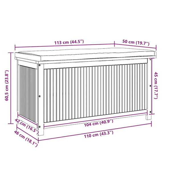 vidaXL Coffre de rangement d'extérieur 113x50x60,5 cm Bois d'acacia massif