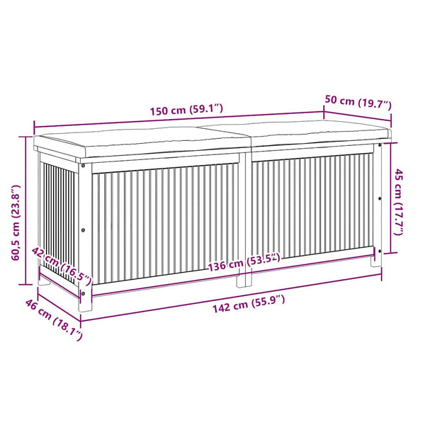 vidaXL Coffre de rangement d'extérieur 150x50x60,5 cm bois d'acacia massif