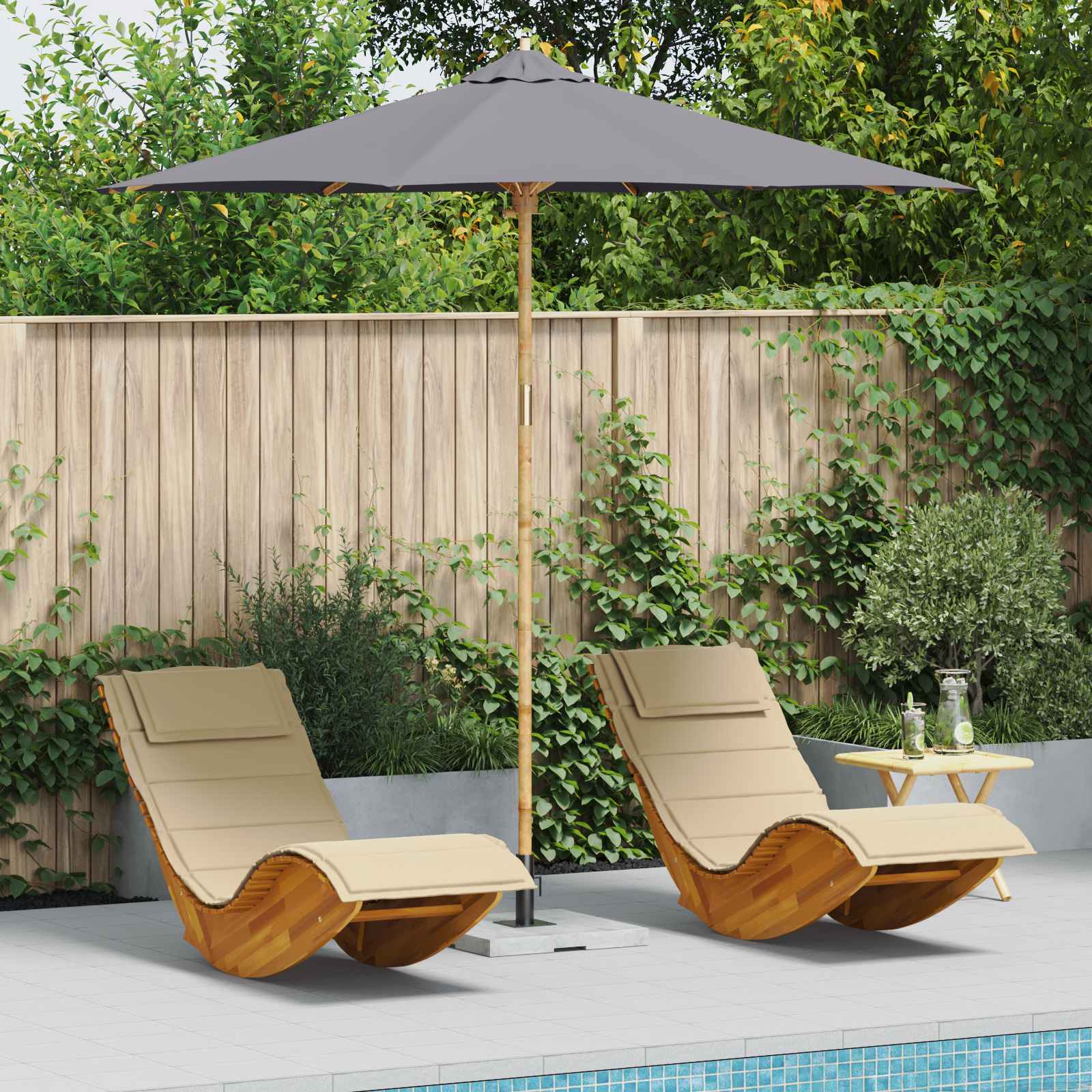 Dunkelgrauer Garten-Sonnenschirm Bambus Ø 270cm