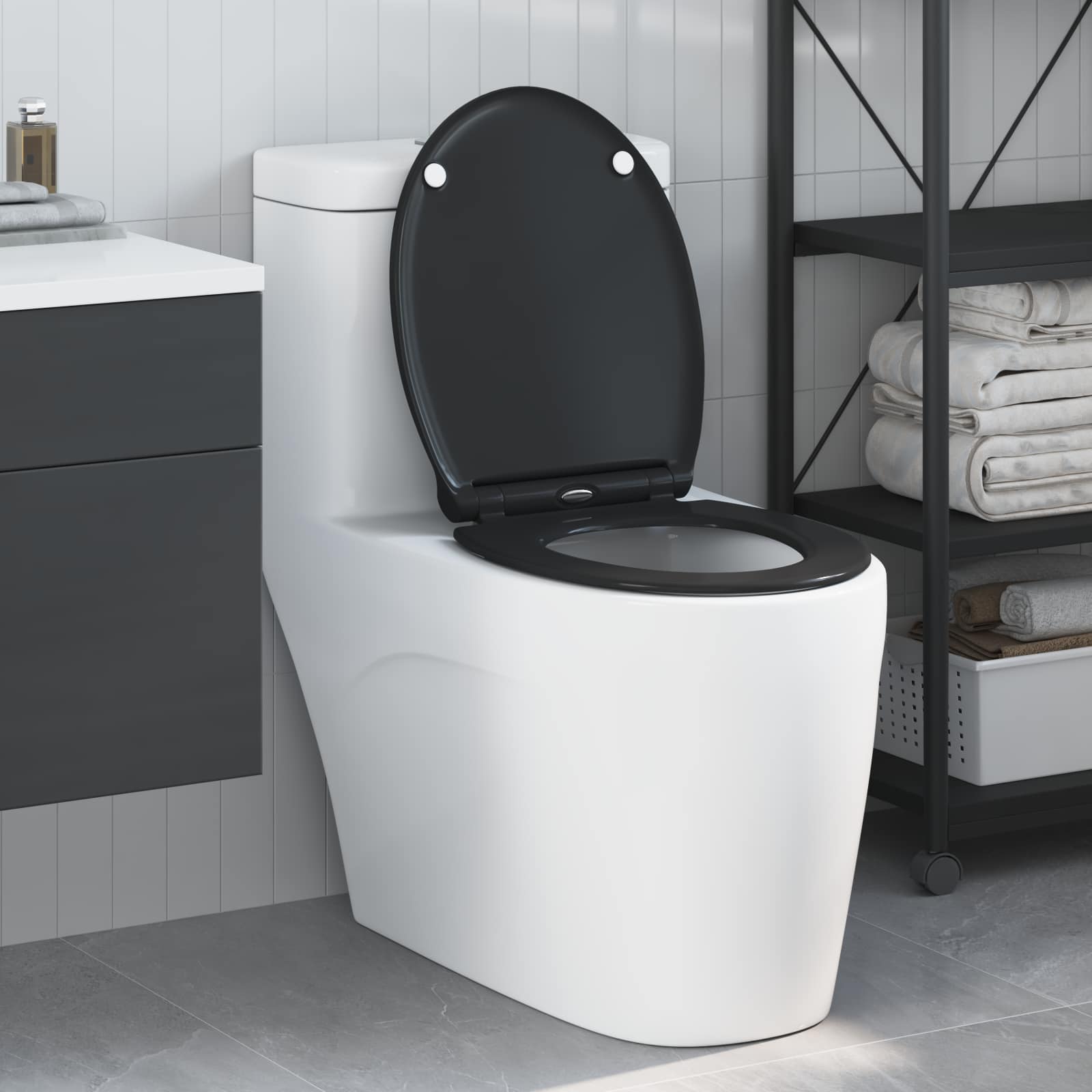 Schwarzer Toilettensitz Duroplast 47x37,5 cm