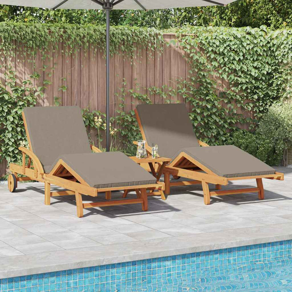 Sonnenliege 2er Set Taupe Akazienholz