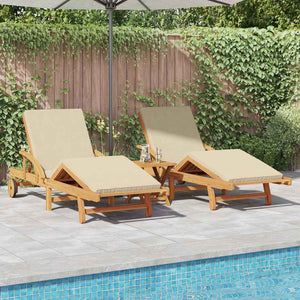 Sonnenliege 3er Set Beige Akazie Massivholz