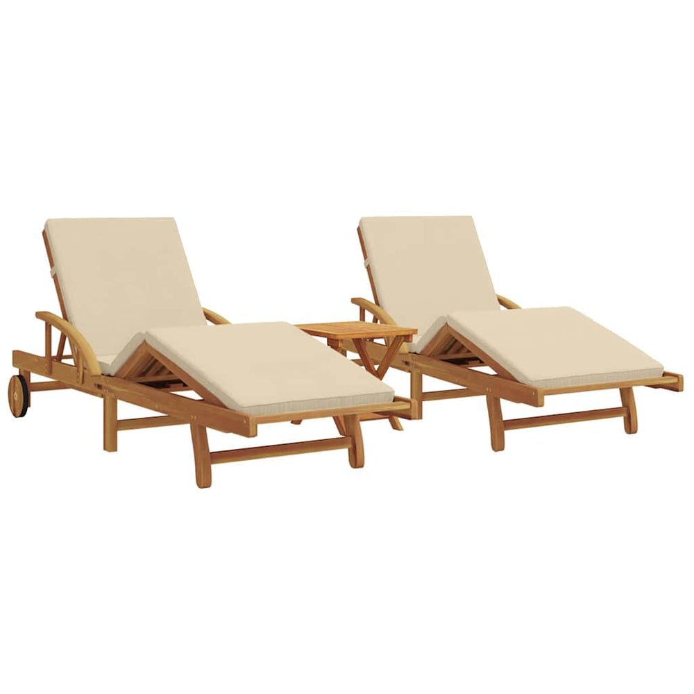 Sonnenliege 3er Set Beige Akazie Massivholz