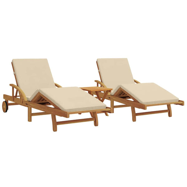 Sonnenliege 3er Set Beige Akazie Massivholz