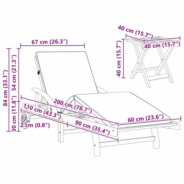 Sonnenliege 3er Set Taupe Akazienholz