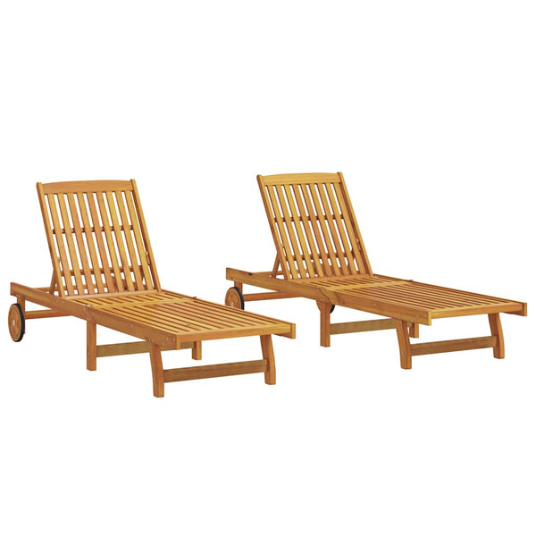 Sonnenliegen 2er Set Akazie mit Rädern