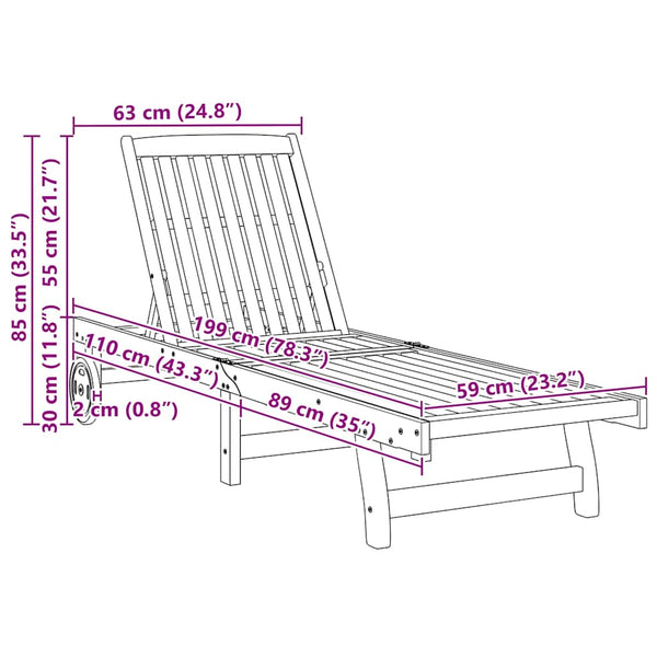 Sonnenliegen 2er Set Akazie mit Rädern