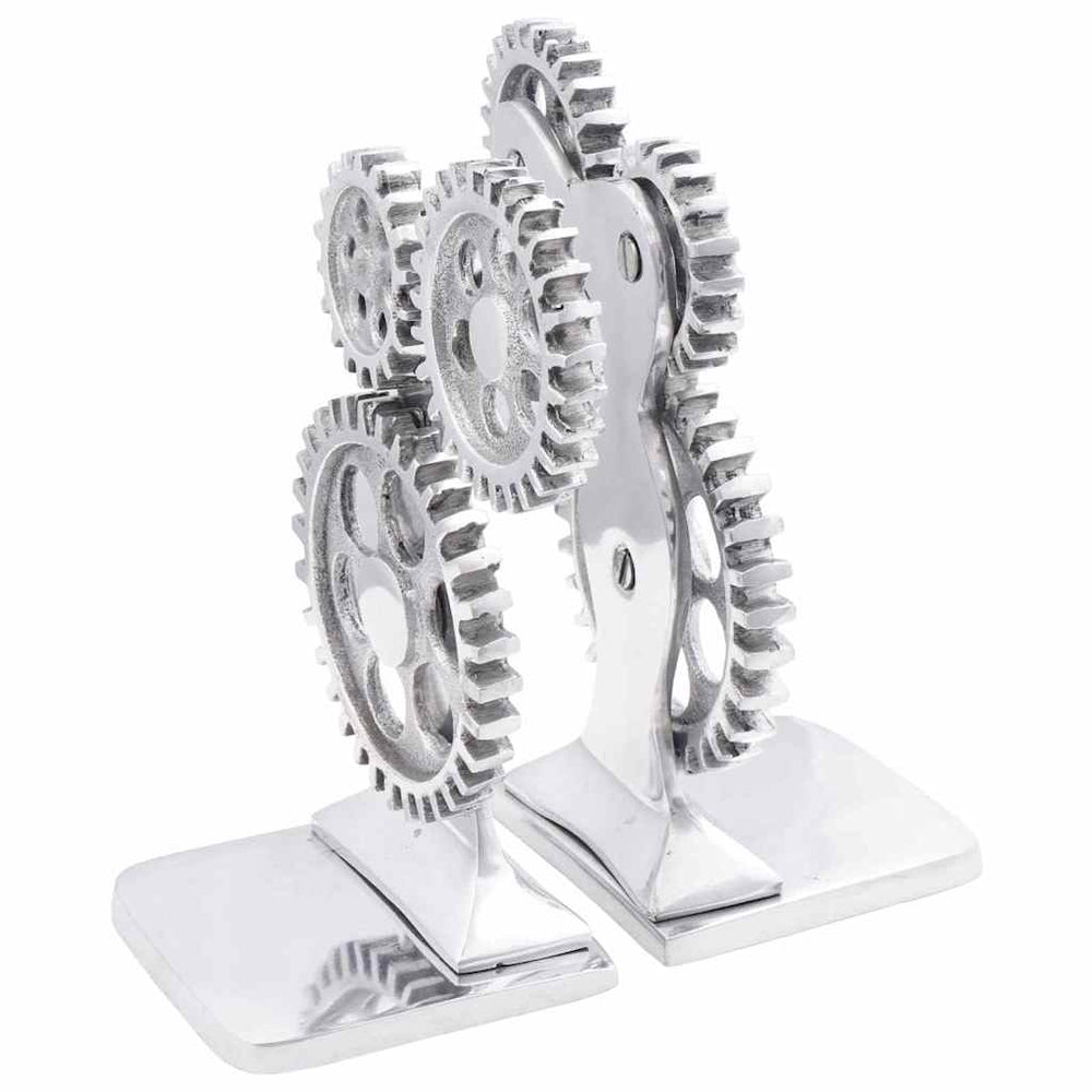 Silberne Buchstützen aus Aluminium, 2er-Set