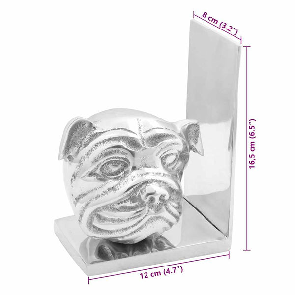 Silberne Buchstützen aus Aluminium, 2er-Set
