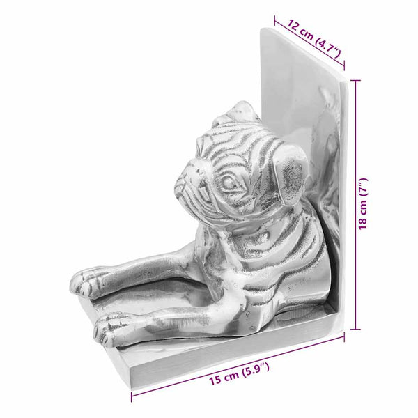 Silberne Buchstützen aus Aluminium, 2er-Set