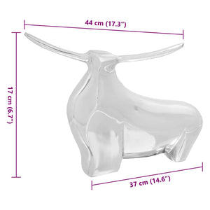 Silberne Stierskulptur aus Aluminium