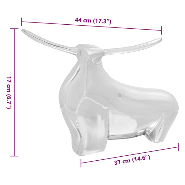 Silberne Stierskulptur aus Aluminium