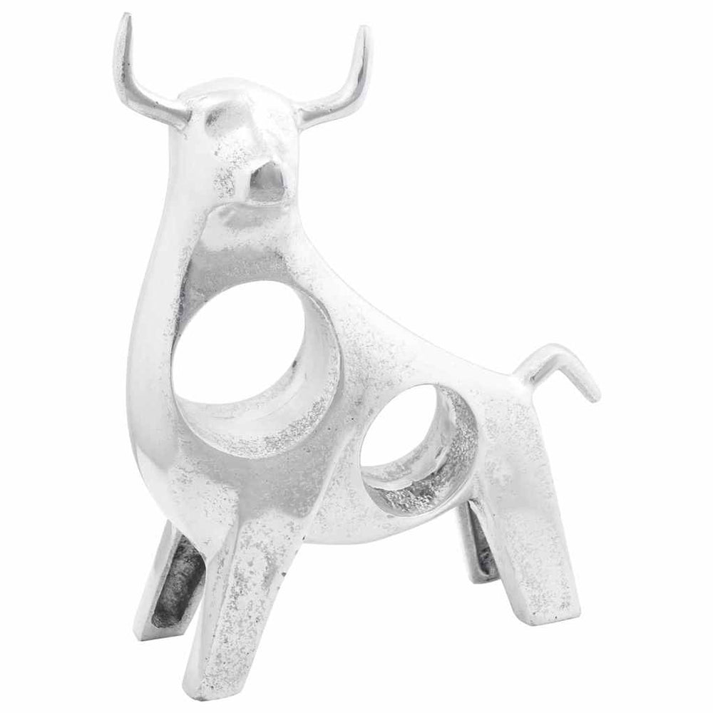 Silberne Stier Skulptur Aluminium 34cm