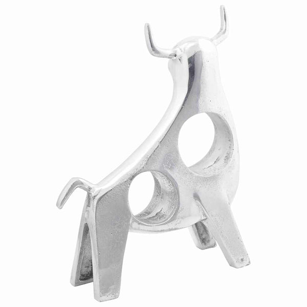Silberne Stier Skulptur Aluminium 34cm
