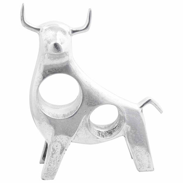 Silberne Stier Skulptur Aluminium 34cm