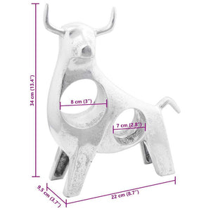 Silberne Stier Skulptur Aluminium 34cm