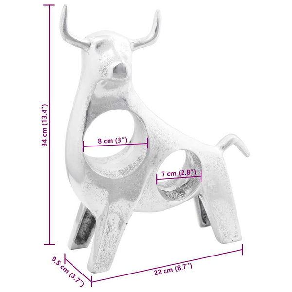 Silberne Stier Skulptur Aluminium 34cm