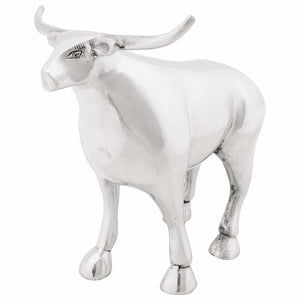 Silberne Stierskulptur aus Aluminium, 23 cm