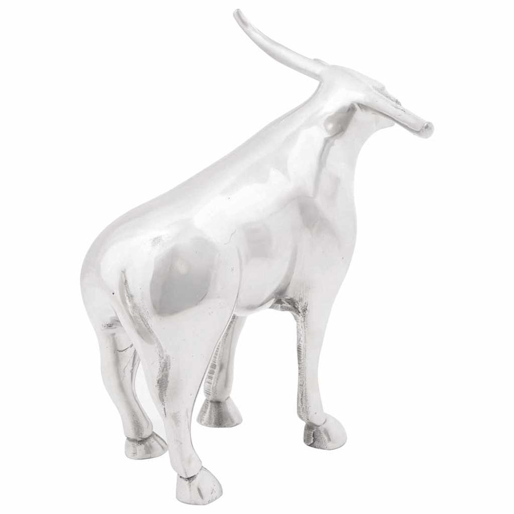 Silberne Stierskulptur aus Aluminium, 23 cm
