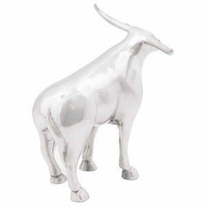 Silberne Stierskulptur aus Aluminium, 23 cm