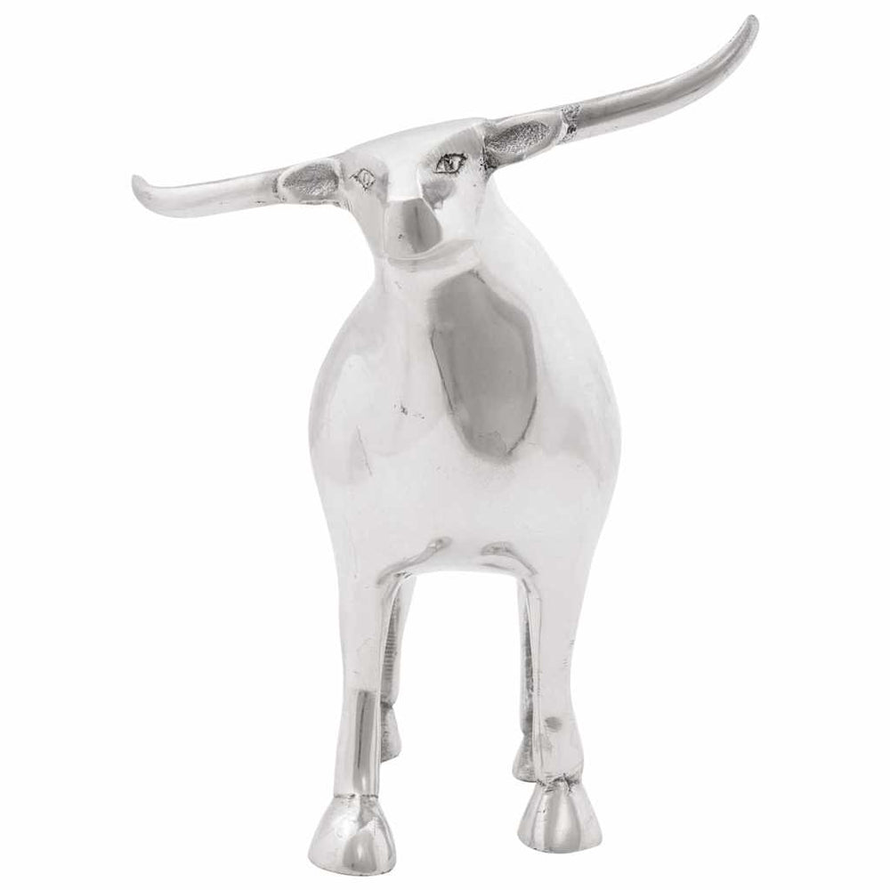 Silberne Stierskulptur aus Aluminium, 23 cm