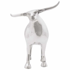 Silberne Stierskulptur aus Aluminium, 23 cm