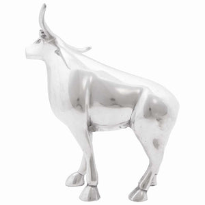 Silberne Stierskulptur aus Aluminium, 23 cm