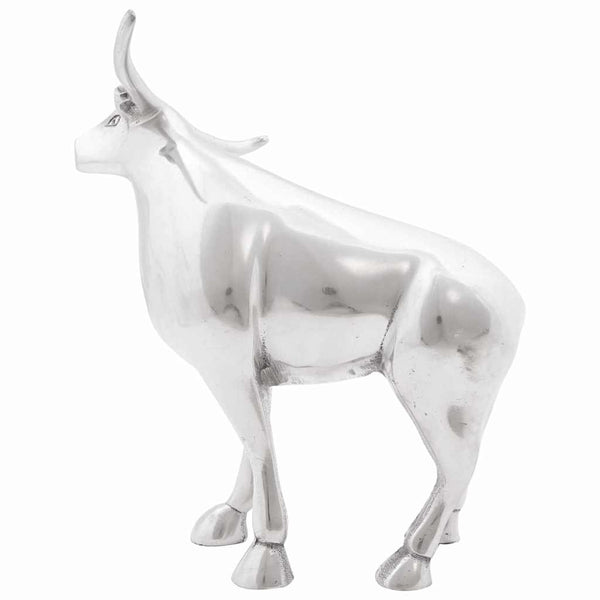 Silberne Stierskulptur aus Aluminium, 23 cm