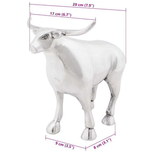 Silberne Stierskulptur aus Aluminium, 23 cm