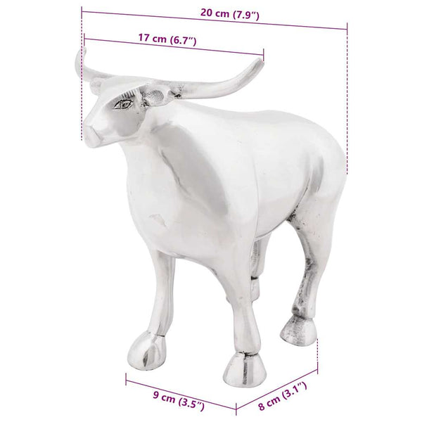 Silberne Stierskulptur aus Aluminium, 23 cm