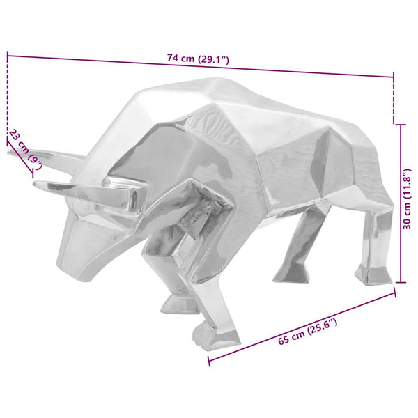 Silberne Stier Skulptur Aluminium 74cm