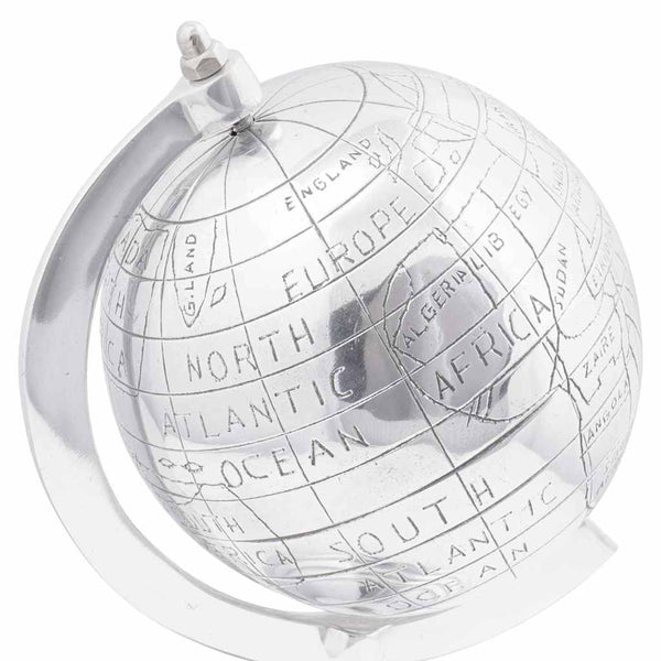 Silberne Aluminium Globus Skulptur, 26 cm