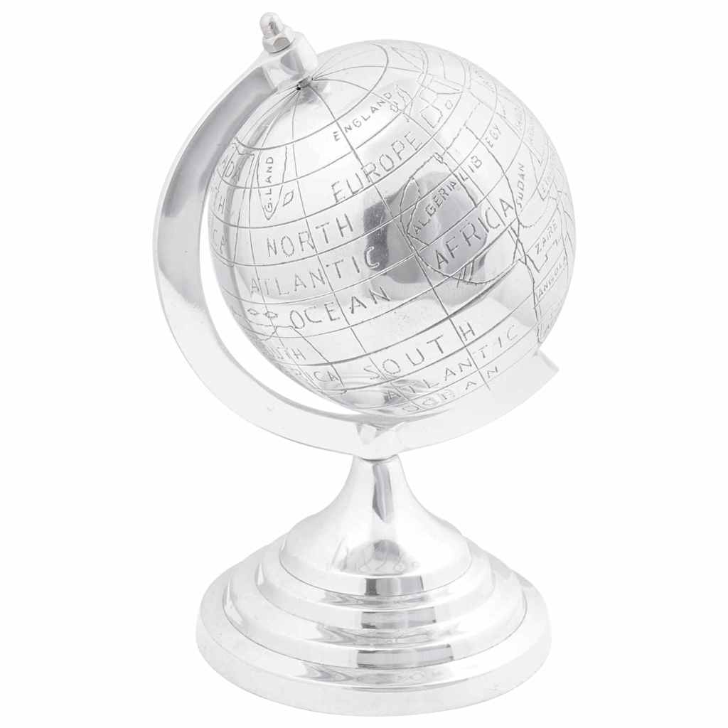 Silberne Aluminium Globus Skulptur, 26 cm