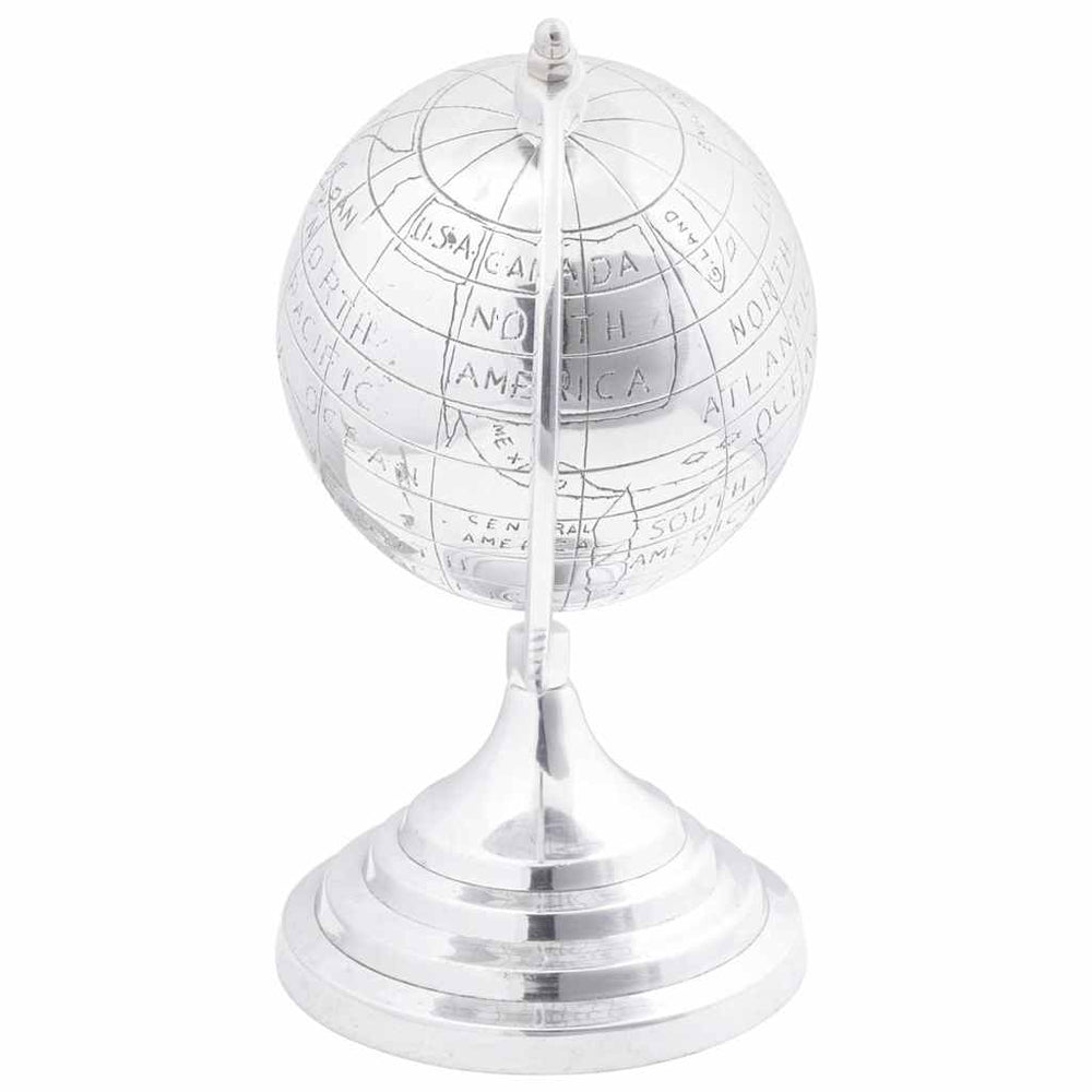 Silberne Aluminium Globus Skulptur, 26 cm