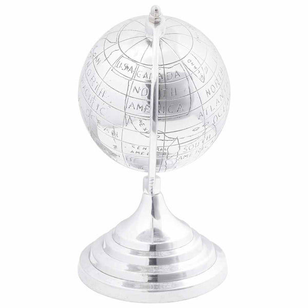 Silberne Aluminium Globus Skulptur, 26 cm
