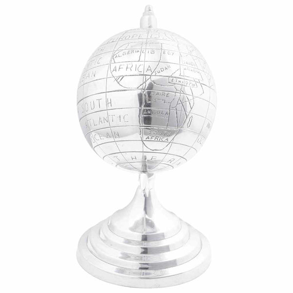 Silberne Aluminium Globus Skulptur, 26 cm