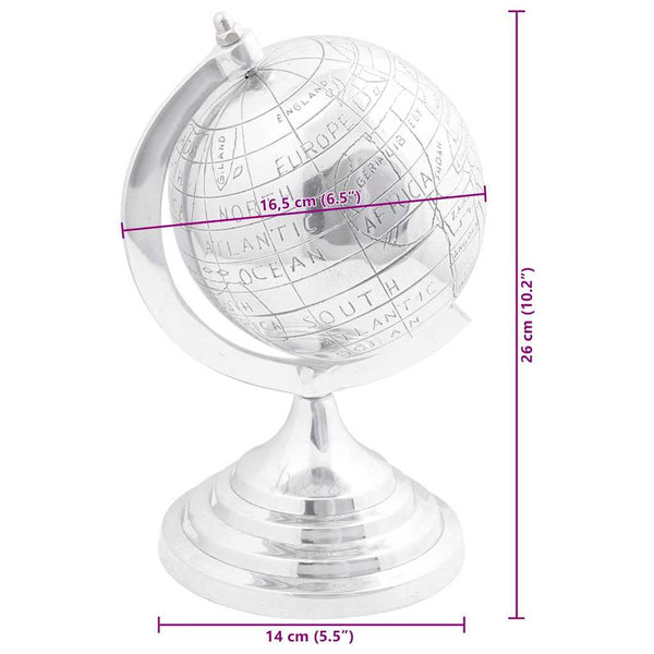 Silberne Aluminium Globus Skulptur, 26 cm