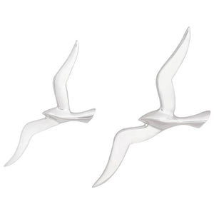 Silberne Möwen Wanddeko, 2er Set