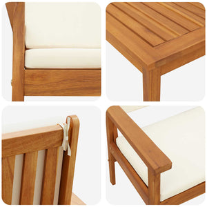 Gartensofa Set 3-teilig Cremeweiß Akazie Massivholz