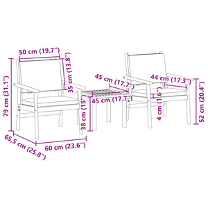 Gartensofa Set 3-teilig Cremeweiß Akazie Massivholz
