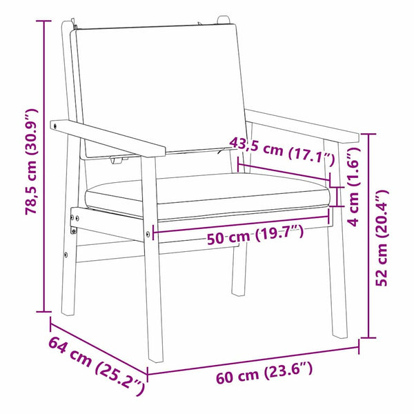 Gartenstuhl-Set Akazie mit Kissen, 2 Stk.