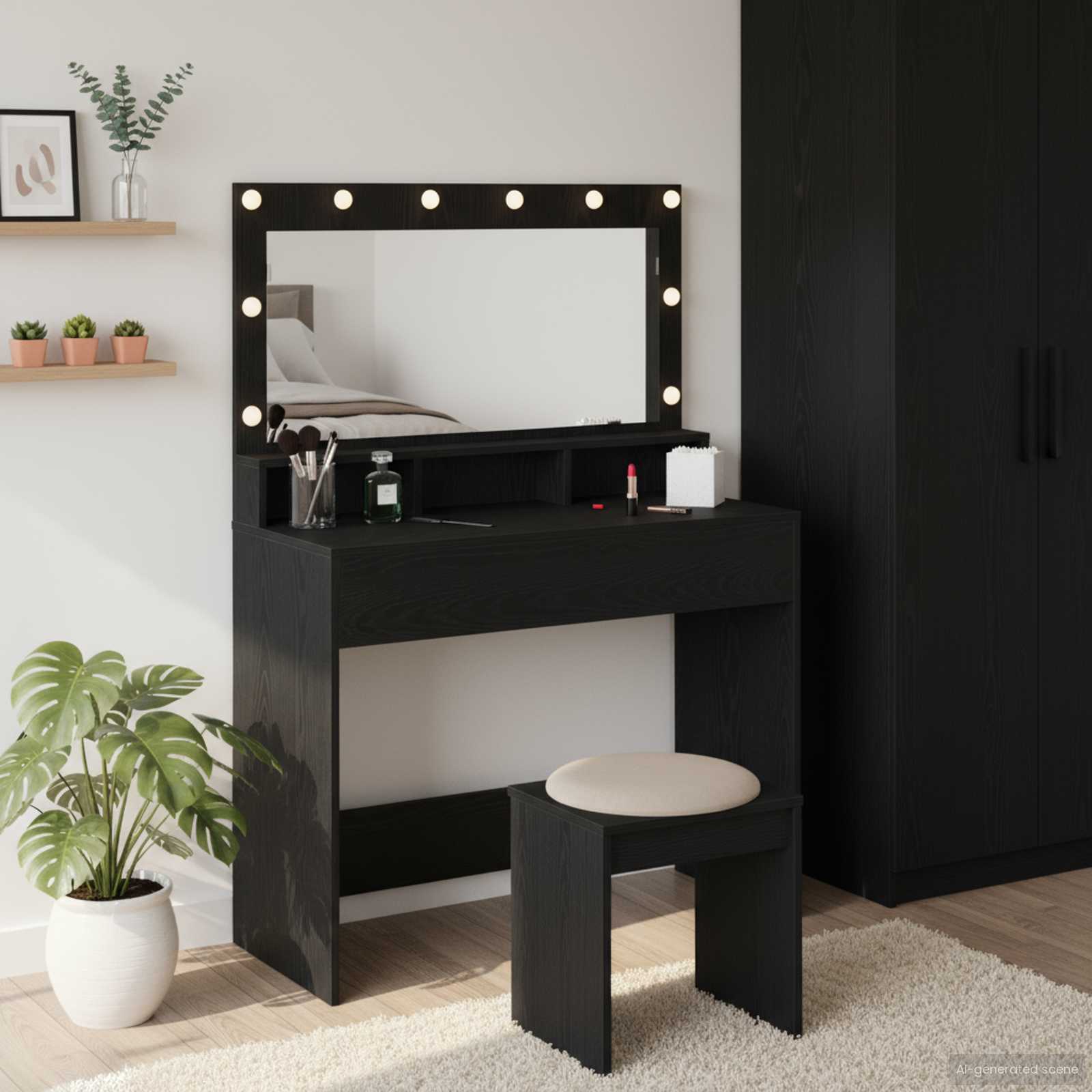 Schminktisch mit Regal Schwarz Eichen-Optik