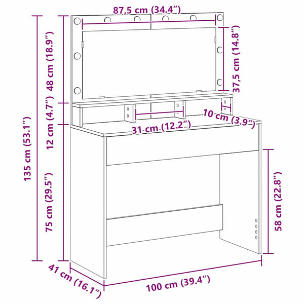 Schminktisch Grau Sonoma 100 cm mit Spiegel
