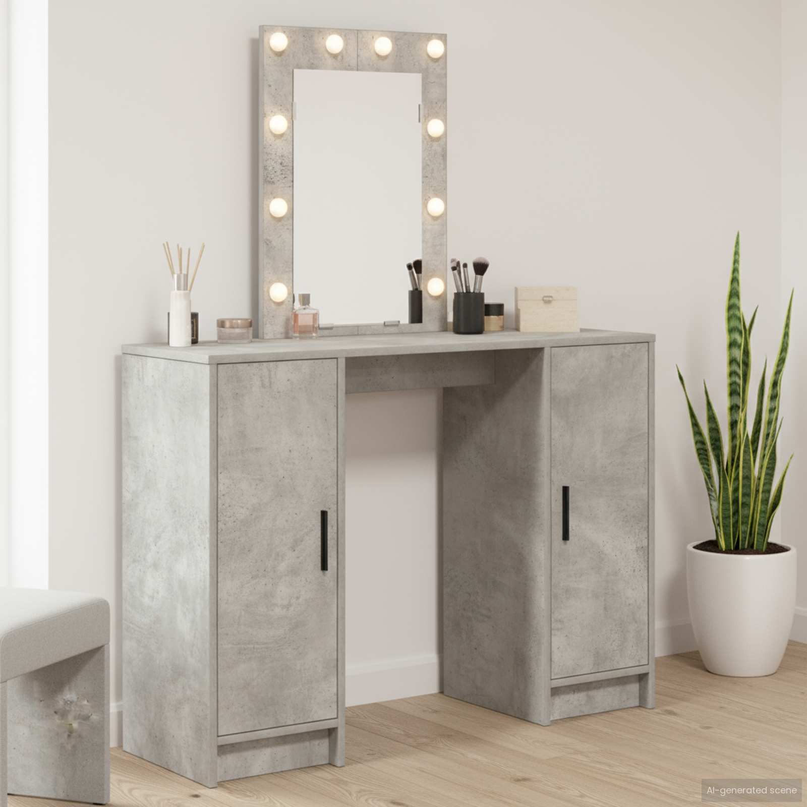Schminktisch mit Tür Hellgrau, 102cm